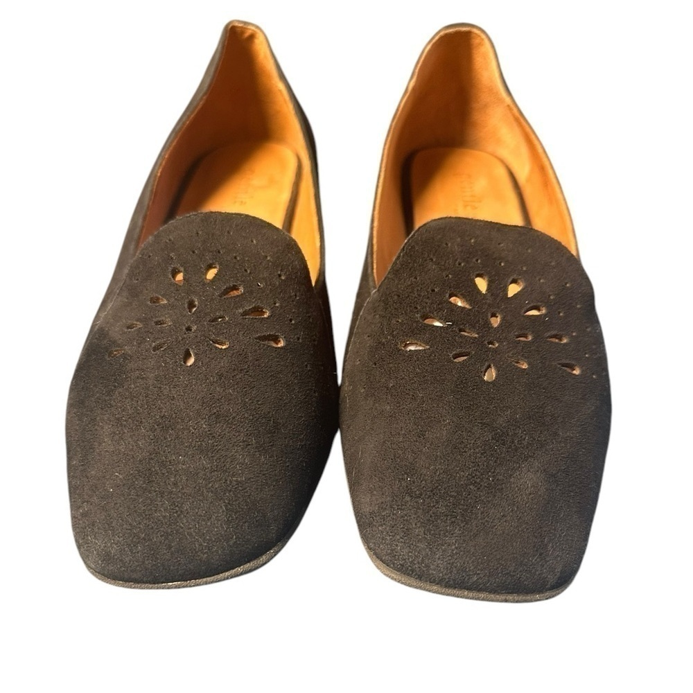 Gentle souls Black Suede Leather Slip-on Moccasin Flats Rubber Sole - Picture 5 of 11